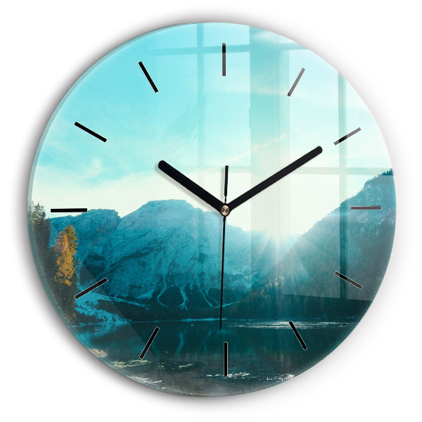 Round glass wall clock Mountain and river in Poland