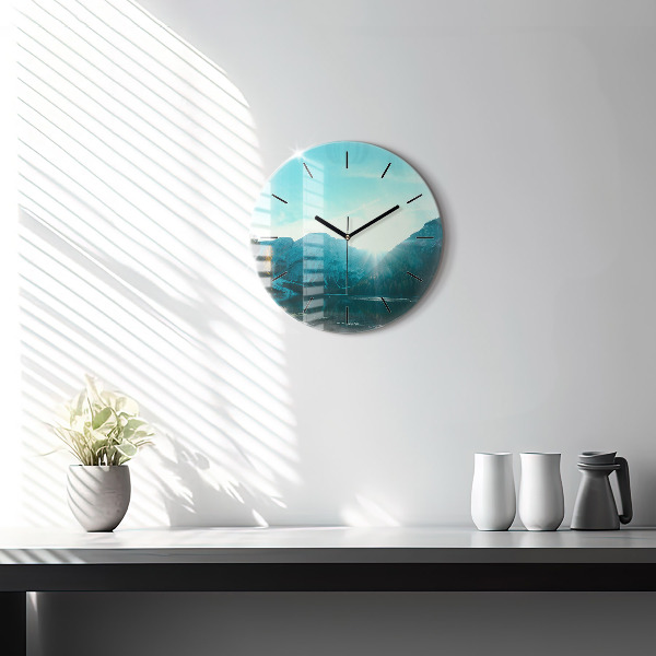 Round glass wall clock Mountain and river in Poland