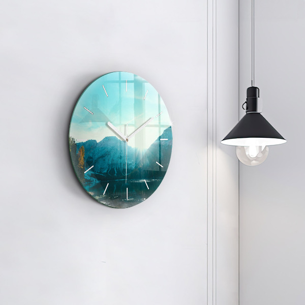 Round glass wall clock Mountain and river in Poland
