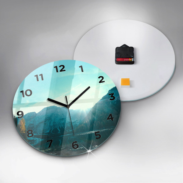 Round glass wall clock Mountain and river in Poland