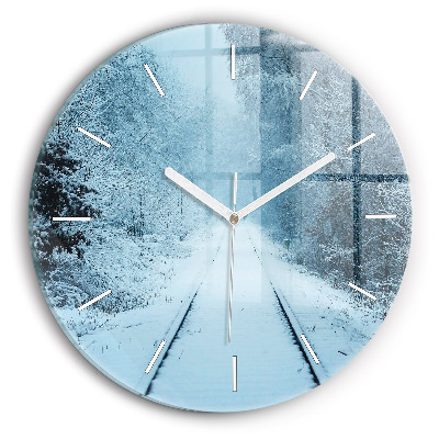 Round glass wall clock Deer on the tracks