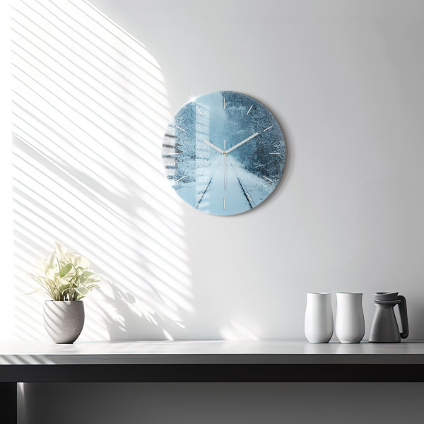 Round glass wall clock Deer on the tracks