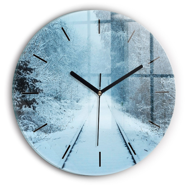 Round glass wall clock Deer on the tracks