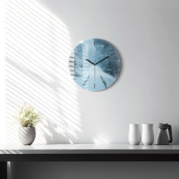 Round glass wall clock Deer on the tracks