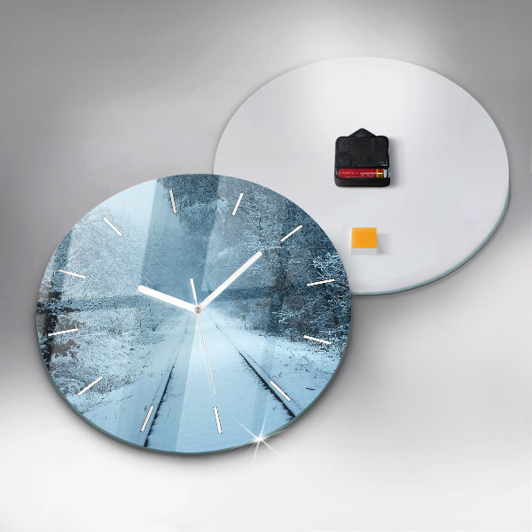 Round glass wall clock Deer on the tracks