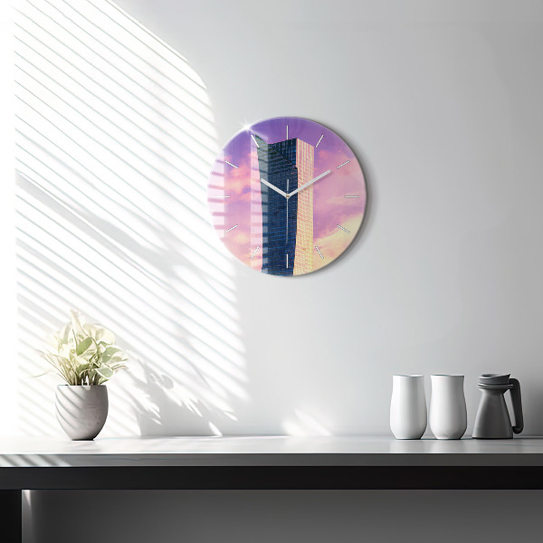 Round glass wall clock Skyscraper in Warsaw