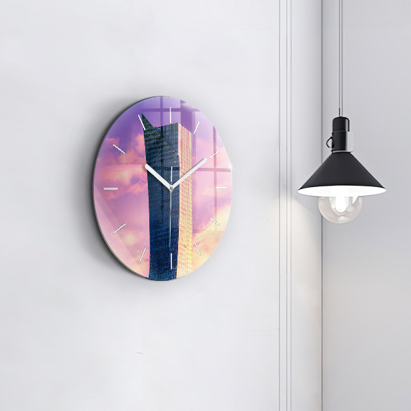 Round glass wall clock Skyscraper in Warsaw