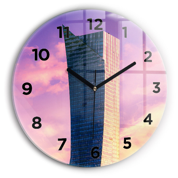 Round glass wall clock Skyscraper in Warsaw