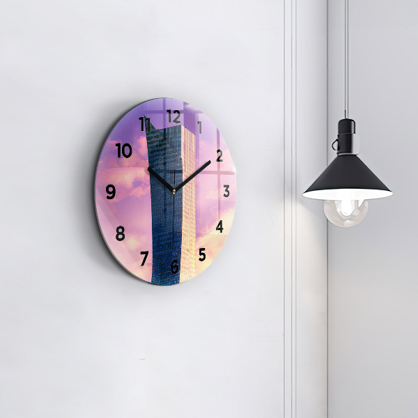 Round glass wall clock Skyscraper in Warsaw