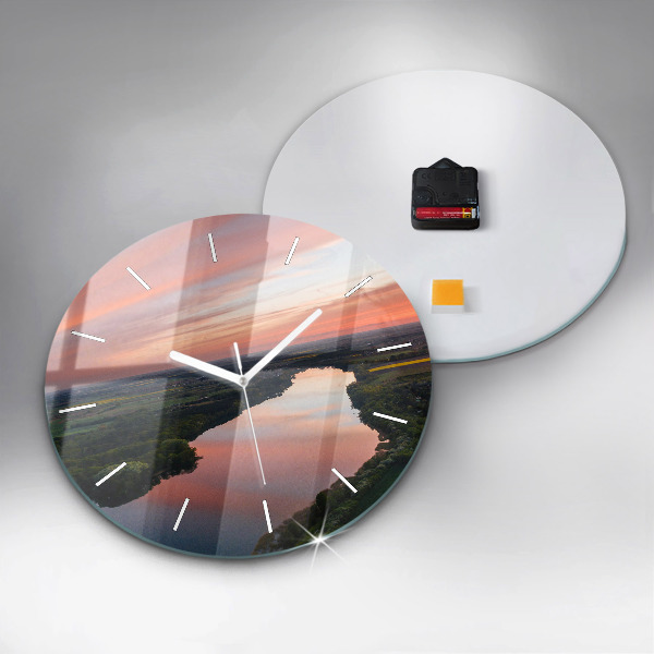 Round glass wall clock Lake view