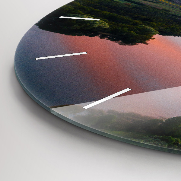 Round glass wall clock Lake view