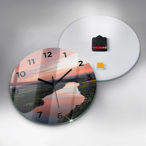 Round glass wall clock Lake view