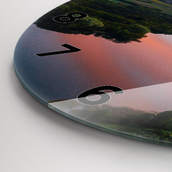 Round glass wall clock Lake view