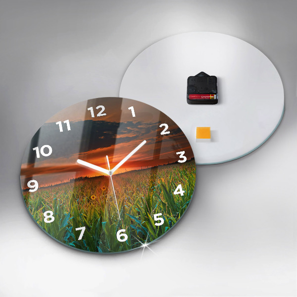 Round glass wall clock Sunflowers in the meadow