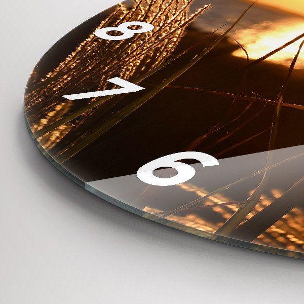 Round glass wall clock Wheat in the golden sun