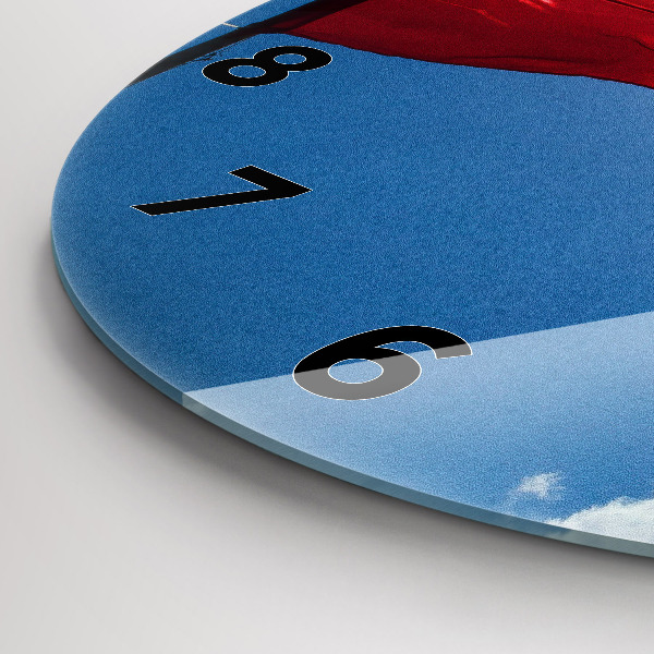 Round glass wall clock The Polish flag against the sky