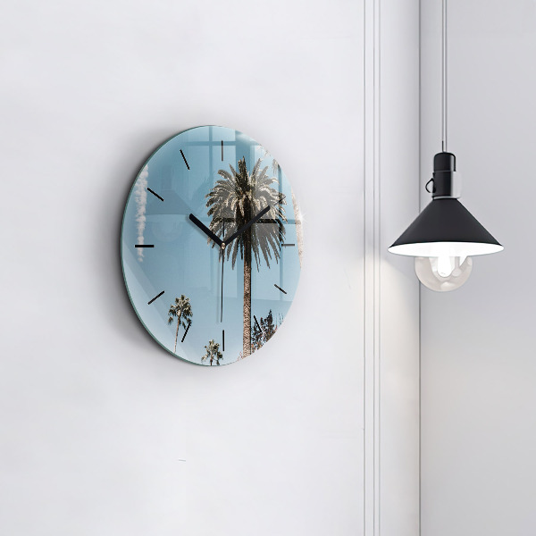 Round glass wall clock Palm trees in Los Angeles