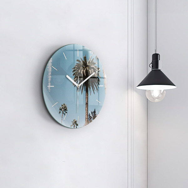 Round glass wall clock Palm trees in Los Angeles