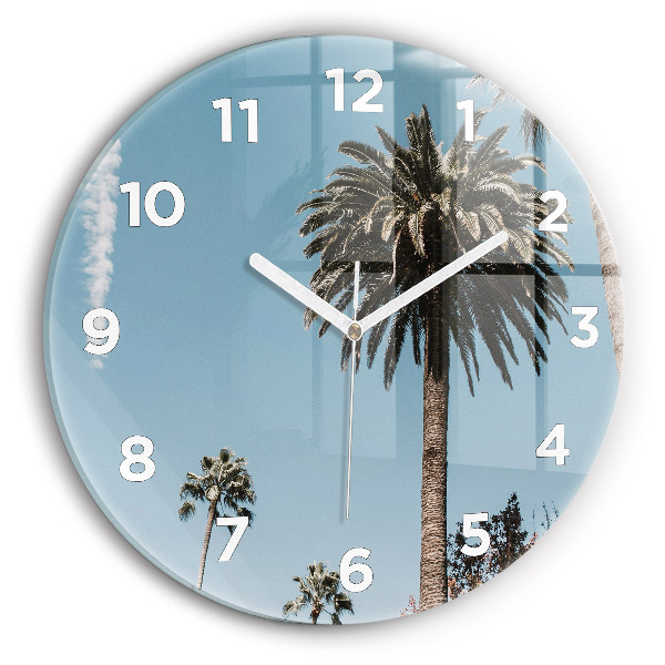 Round glass wall clock Palm trees in Los Angeles