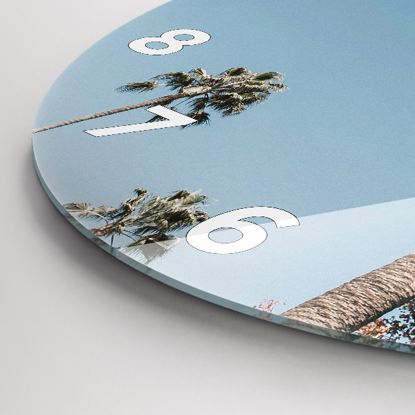 Round glass wall clock Palm trees in Los Angeles