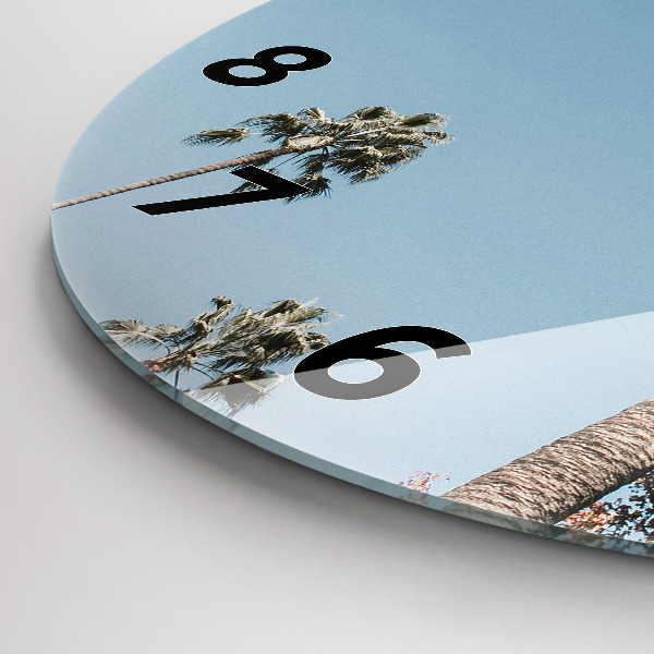 Round glass wall clock Palm trees in Los Angeles