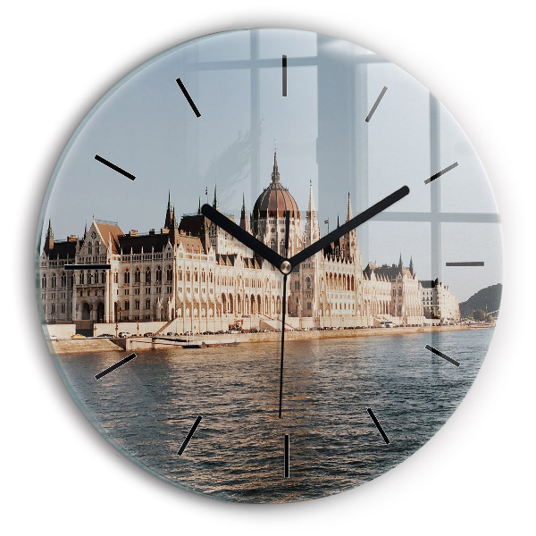 Round glass wall clock Parliament in Budapest