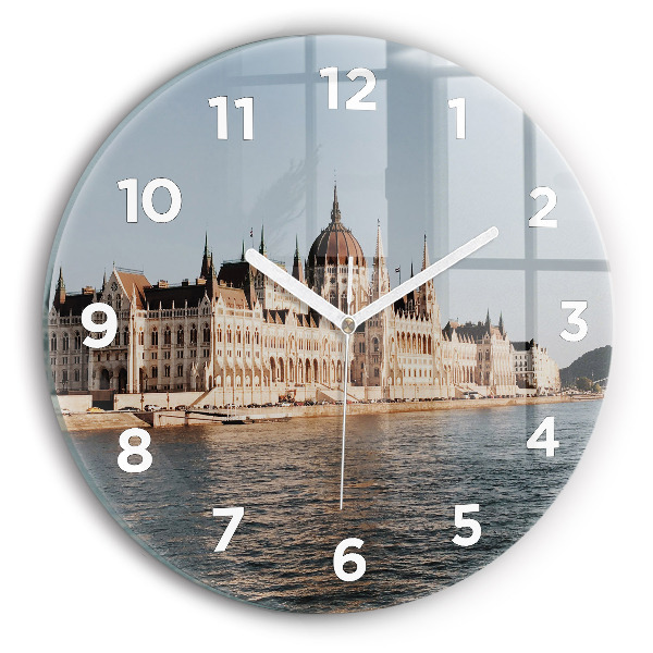 Round glass wall clock Parliament in Budapest