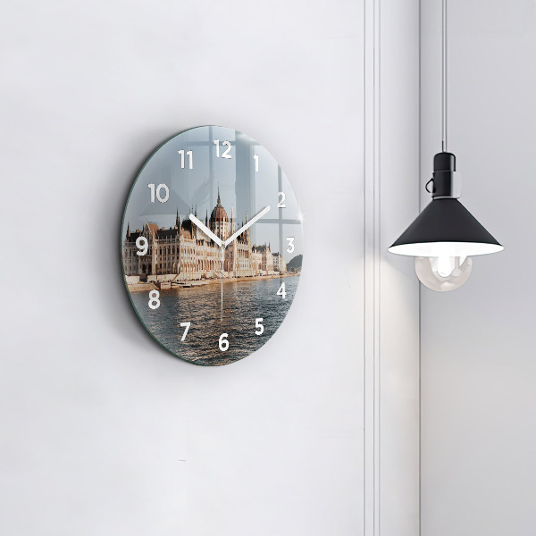 Round glass wall clock Parliament in Budapest