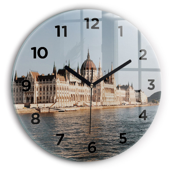 Round glass wall clock Parliament in Budapest