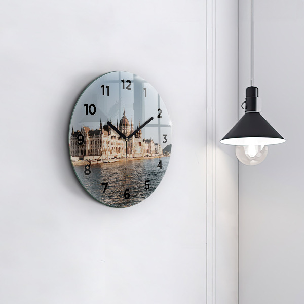 Round glass wall clock Parliament in Budapest