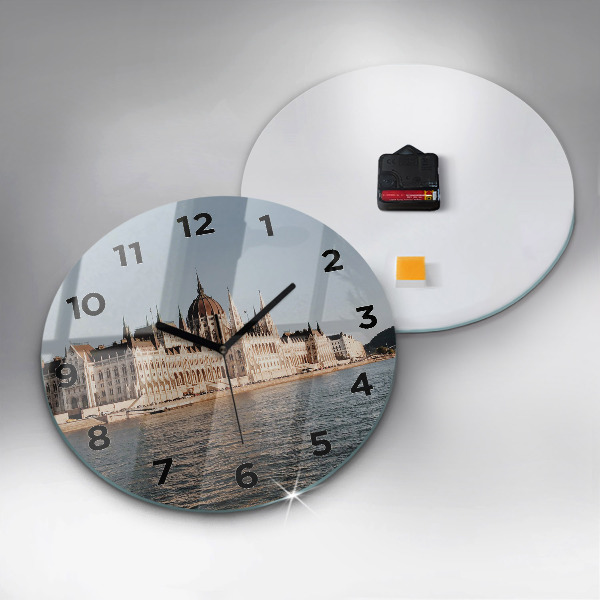 Round glass wall clock Parliament in Budapest