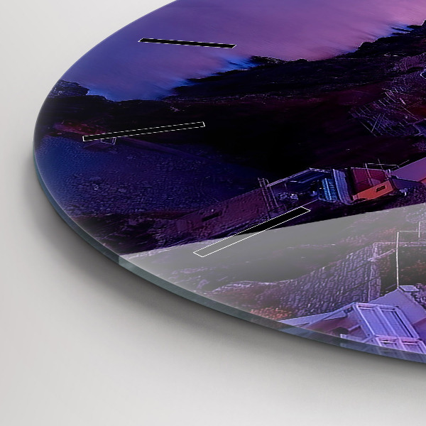 Round glass wall clock Houses near the Lake