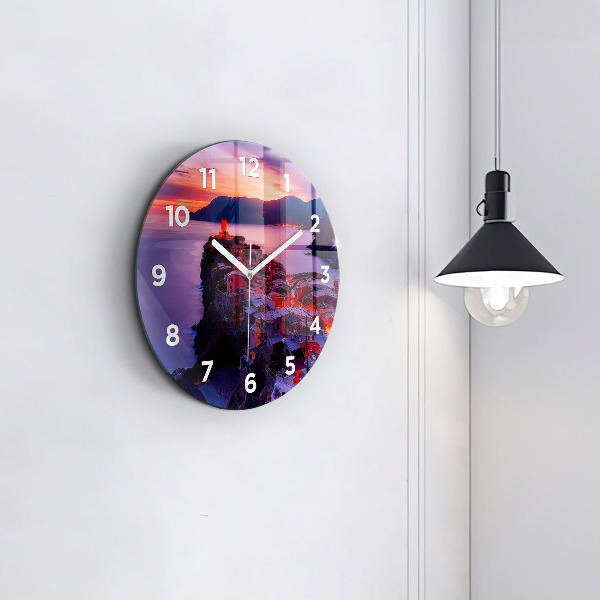 Round glass wall clock Houses near the Lake
