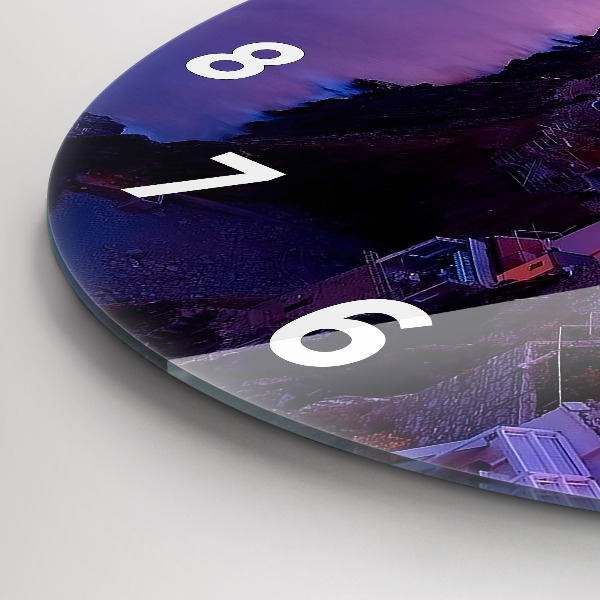 Round glass wall clock Houses near the Lake