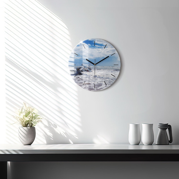 Round glass wall clock Sunken watercraft