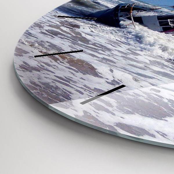 Round glass wall clock Sunken watercraft