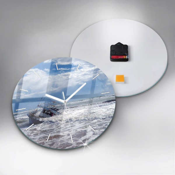 Round glass wall clock Sunken watercraft