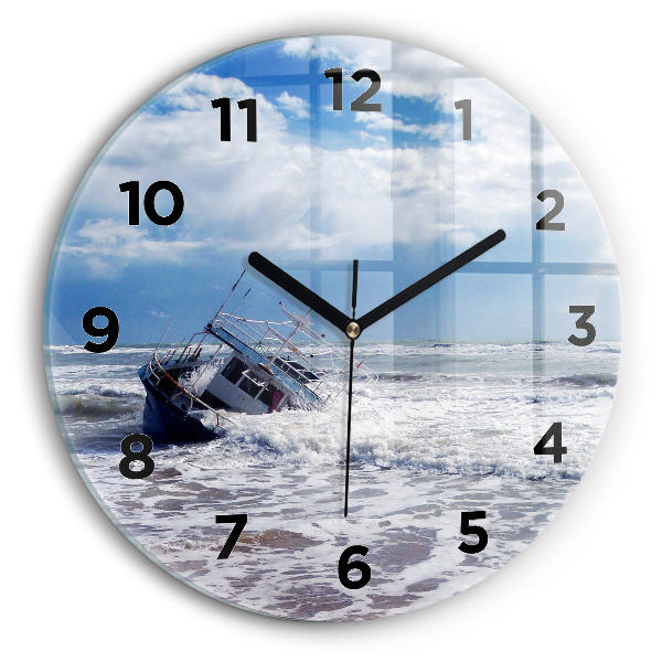 Round glass wall clock Sunken watercraft