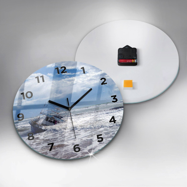 Round glass wall clock Sunken watercraft