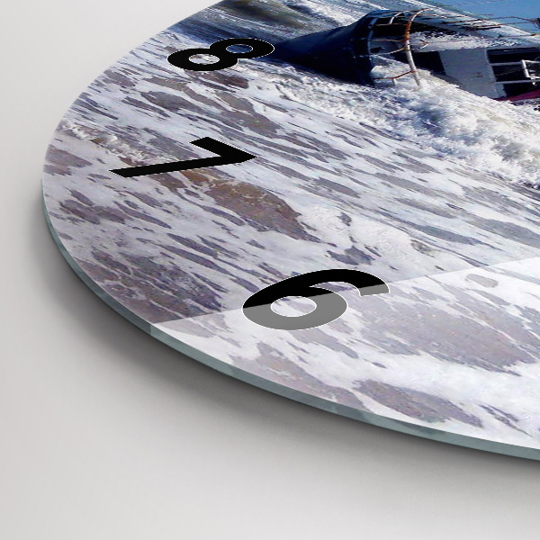 Round glass wall clock Sunken watercraft