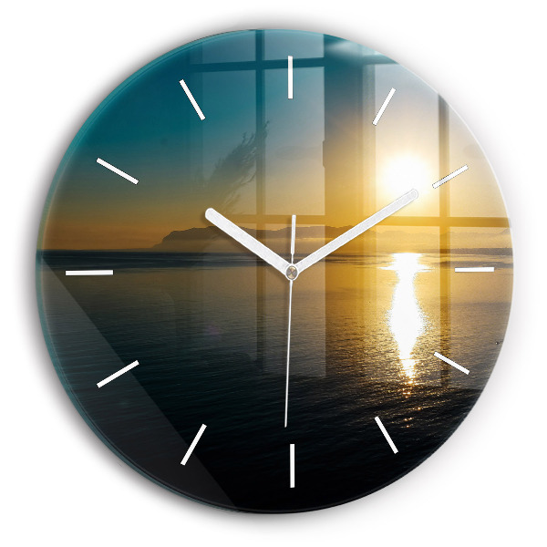 Round glass wall clock Sunrise landscape