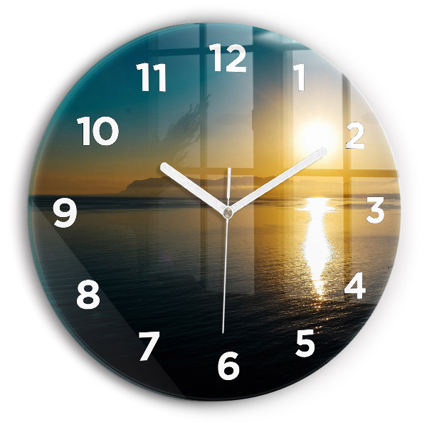 Round glass wall clock Sunrise landscape