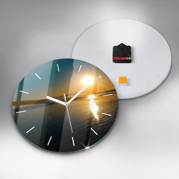 Round glass wall clock Sunrise landscape