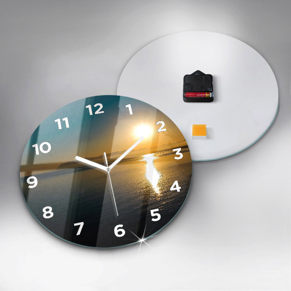 Round glass wall clock Sunrise landscape