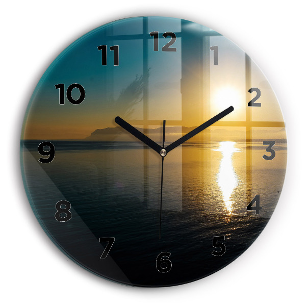 Round glass wall clock Sunrise landscape