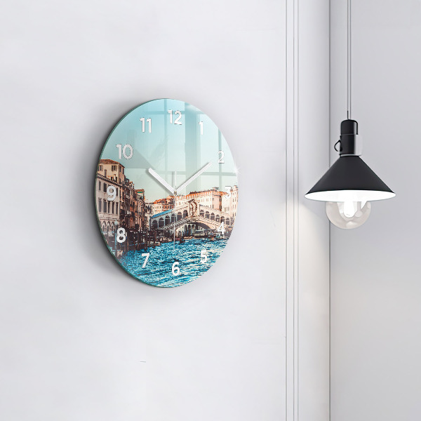 Round glass wall clock Rialto Bridge in Venice