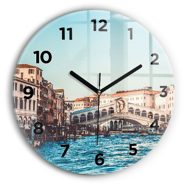 Round glass wall clock Rialto Bridge in Venice