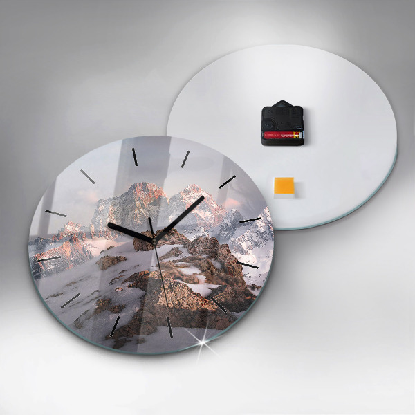 Round glass wall clock A mountain covered in snow