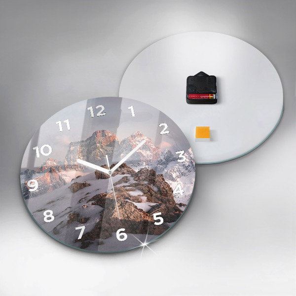 Round glass wall clock A mountain covered in snow