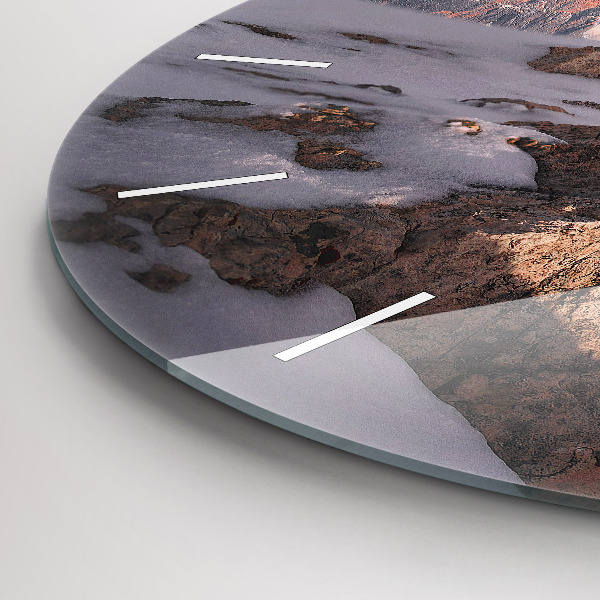 Round glass wall clock A mountain covered in snow